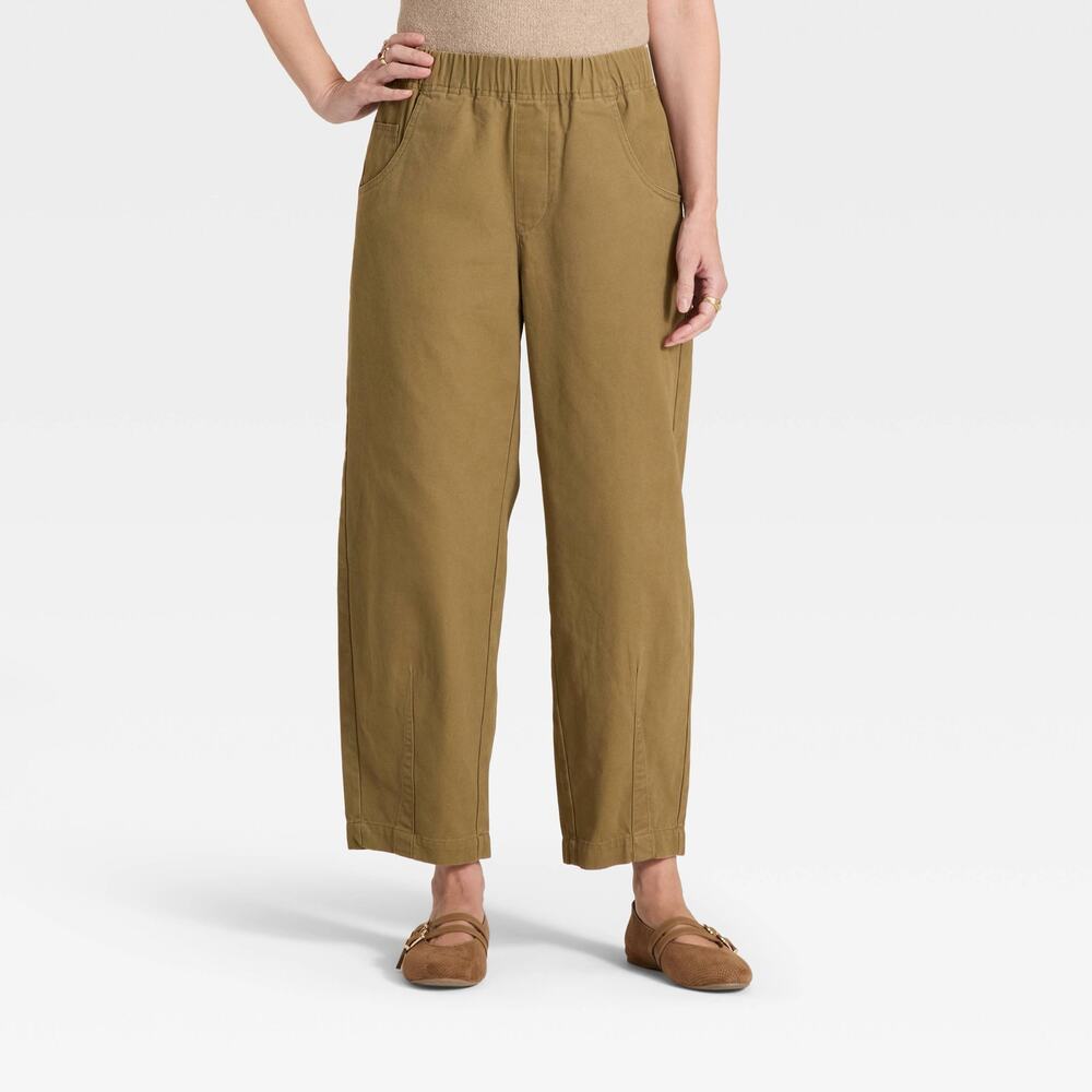 Universal Thread Women’s S Barrel Leg Pull-On Pants Brown Cotton Cropped